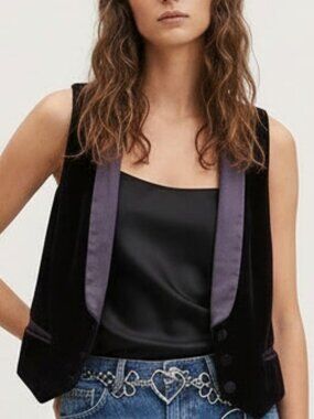 Free People Velvet Button Closure Vest Black Size XS